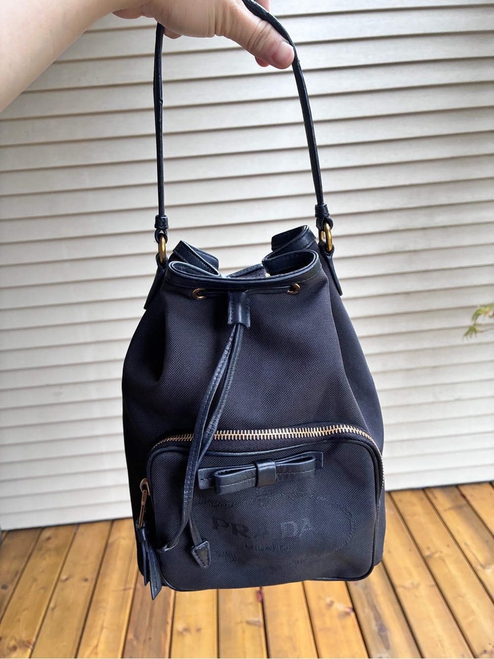 Real deal ! Prada Black canapa Bucket Bag with Gold Hardware ( authentic)